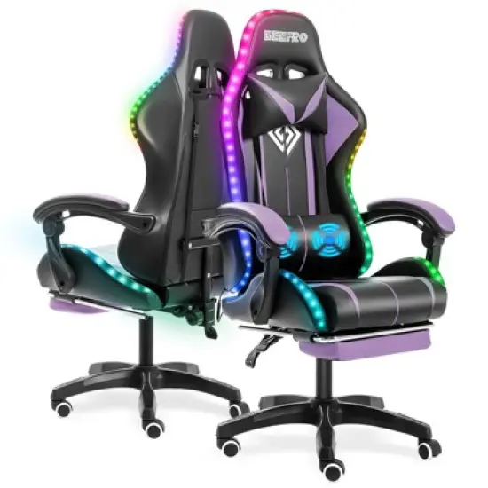 Hoffree Comfort Massage Racing Gaming Chair Ergonomic Office PC Chair with Footrest & RGB Light image {11}