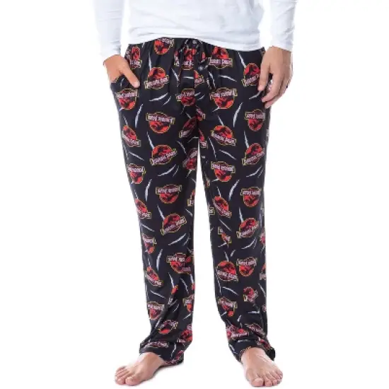 Jurassic Park Mens' Dinosaur Film Logo Scratches Sleep Pajama Pants Black image {4}