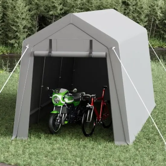 GustoWave 7X15 Ft Outdoor Storage Shed, Portable Garage Tent, Carport Canopy for Motorcycle image {5}