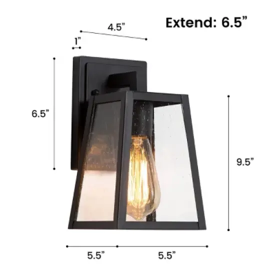 10" Metal/Glass Cone Outdoor Wall Lamp Black - LNC image {9}
