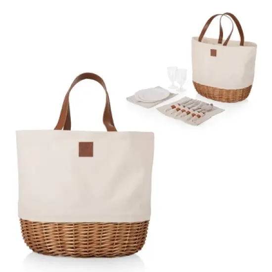 Picnic Time Promenade Beige Canvas Picnic Basket: Wicker, Solid Pattern, Disney Licensed, Lifetime Warranty image {3}