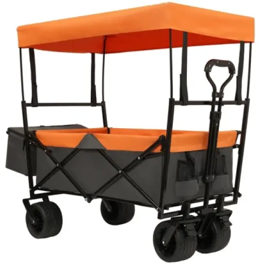DSVIMOY Collapsible Wagon with Canopy, Wagon Stroller, Foldable Wagon for Camping, and Garden Use, Orange, 45.28"*22.83"*38.78" image {1}