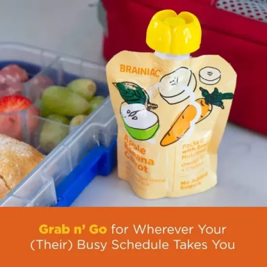 Brainiac Kids Brain Squeezers Applesauce Pouches Fruit and Veggie Variety Pack Apple Banana Carrot & Apple Strawberry Spinach - 3.2oz/10ct image {8}