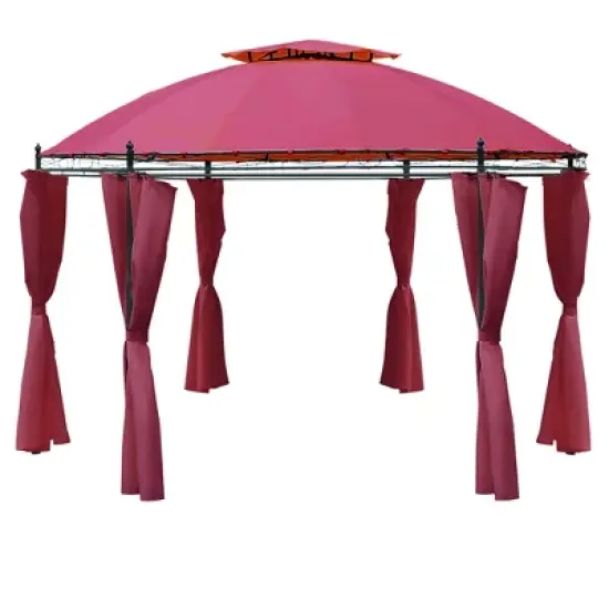 Outsunny 11.5' Steel Outdoor Patio Gazebo Canopy with Double roof Romantic Round Design & Included Side Curtains image {8}