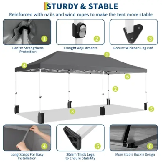 10x20 Pop Up Canopy Tent, Commercial Heavy Duty Canopy Tents for Parties with Roller Bag, 10x20 Tents with 6 Removable Sidewalls, 6 Sand Bags image {4}