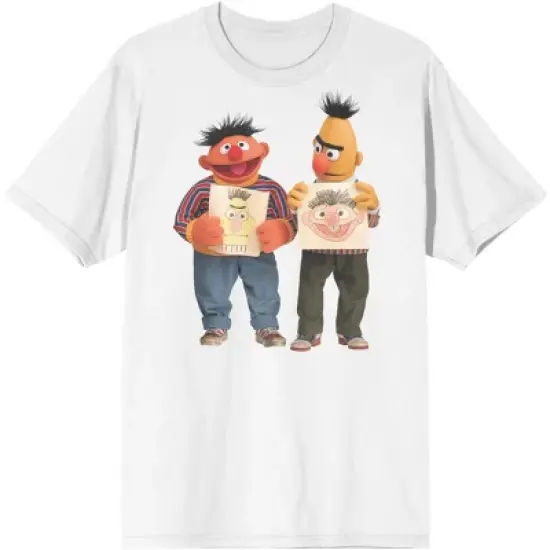 Sesame Street Bert And Ernie Waterprint Crew Neck Short Sleeve White Men's T-shirt image {3}