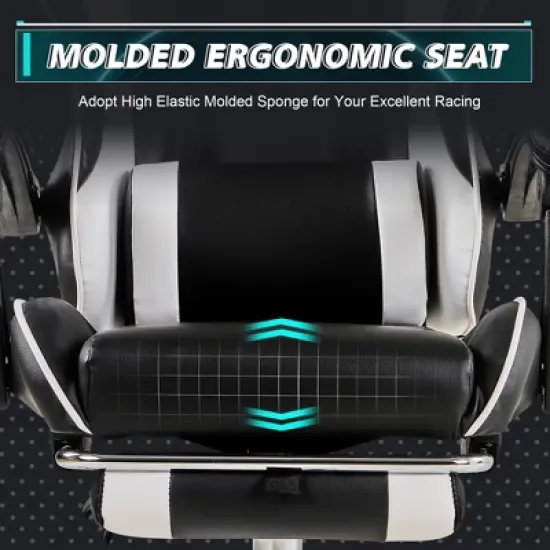 VECELO Reclining Gaming Chair, Faux Leather Adjustable Height Ergonomic Gaming Chair with Footrest & Lumbar Support, Black image {8}