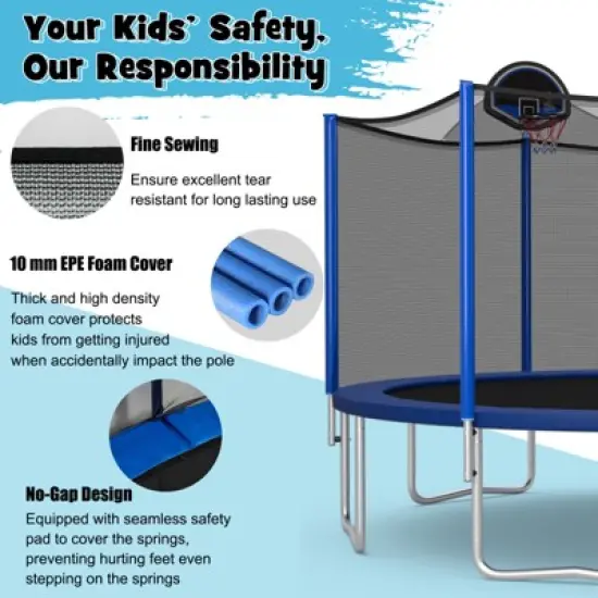 Infans 15FT Outdoor Large Trampoline Safety Enclosure Net w/ Basketball Hoop Stepper image {3}