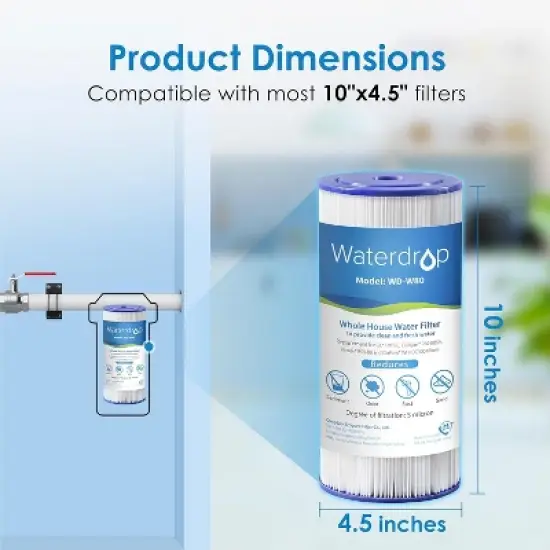 Waterdrop W50PEHD Whole House Water Filter, Replacement for American Plumber, W10-PR, 5 Micron, 10" x 4.5", High Flow Sediment Filters, Pack of 3 image {1}