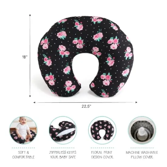 The Peanutshell Nursing Pillow for Breastfeeding, Black Floral image {4}