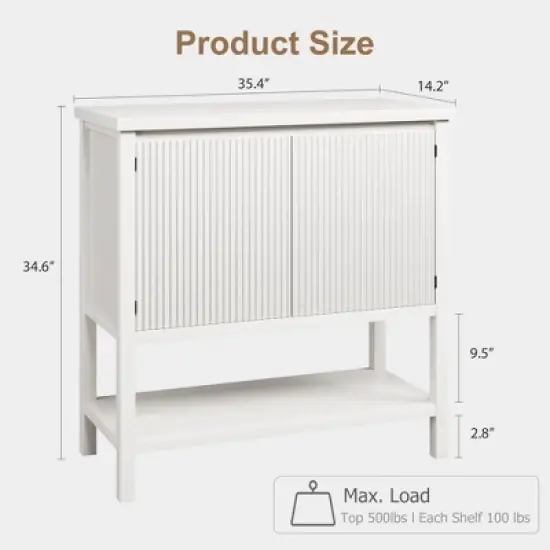 GustoWave Modern Console Table with Storage, White Entryway Cabinet with Wave Pattern Doors and Open Shelf, Wooden Buffet Sideboard Sofa Table image {1}