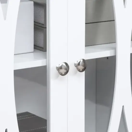 HOMCOM Sideboard, Buffet Cabinet with Storage, Adjustable Shelves, Credenza with 3 Glass Doors for Living Room, Study, White image {4}