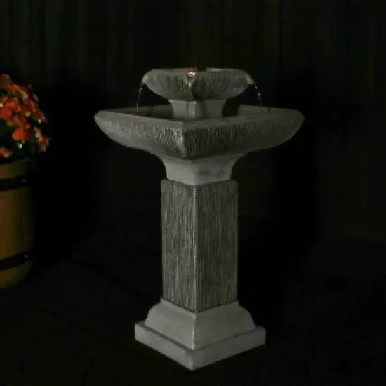 Sunnydaze 26"H Electric Resin 2-Tier Outdoor Square Bird Bath Water Fountain with LED Lights image {7}