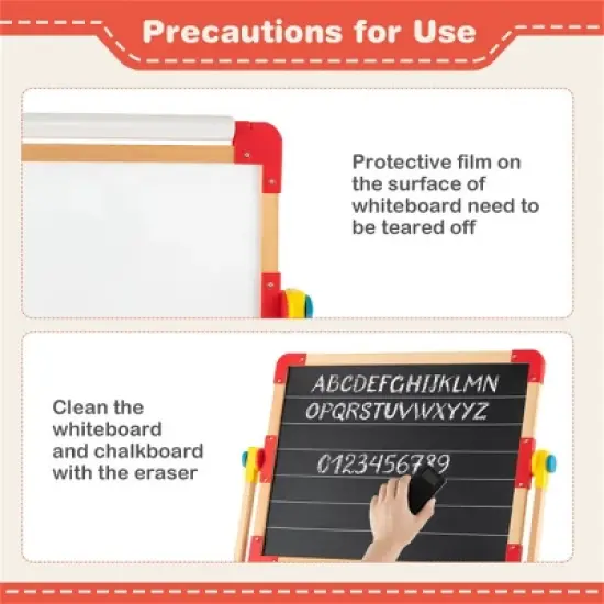 KTMBDW Kids Wooden Easel with Paper Roll - Adjustable Double Sided Drawing Board Whiteboard & Chalkboard Dry Easel Board, for 3~12 Years Kids image {5}