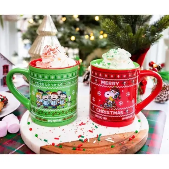 Silver Buffalo Peanuts Charlie Brown and Snoopy Christmas Sweaters Ceramic Mugs | Set of 2 image {4}