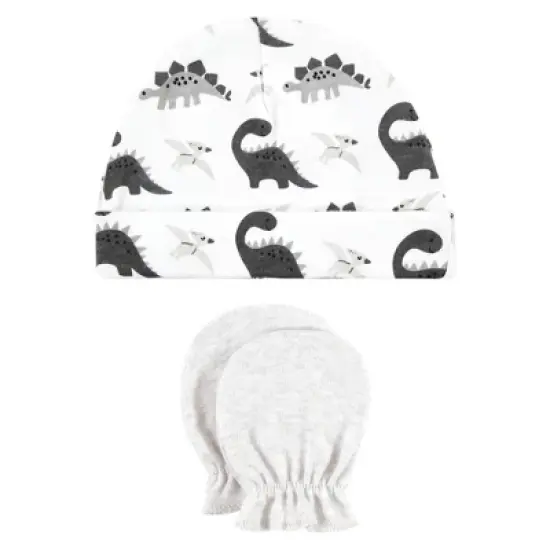 Hudson Baby Unisex Baby Cotton Cap and Scratch Mitten Set, Neutral Dino, 0-6 Months image {3}