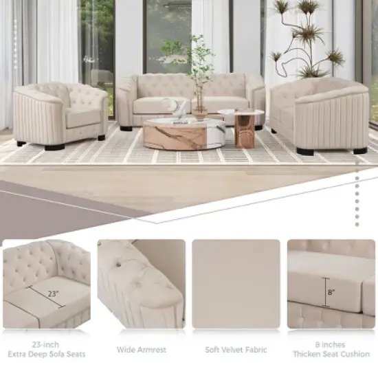 Modern Velvet Upholstered Accent Sofa Chair with Thick Removable Cushion-ModernLuxe image {3}