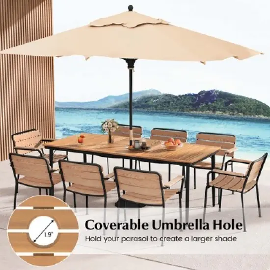 Costway 79" Outdoor Dining Table for 8 Acacia Wood Patio Table with 1.9" Umbrella Hole image {6}