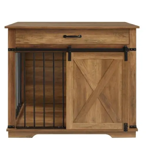 Large Dog Crate Furniture with Barn Door & Storage Drawer, Fits Dogs up to 100 lbs image {6}