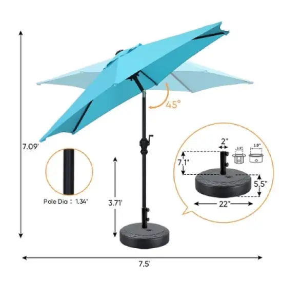 Ainfox 7.5ft Patio Umbrella With Modern Umbrella Base image {1}
