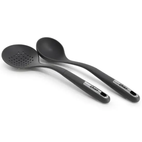 Oster Ridgecrest 2 Piece Silicone Kitchen Tool Skimmer and Ladle Set in Gray image {1}