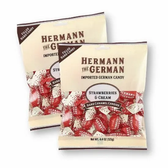 Hermann the German Hard Caramel Candy STRAWBERRY & CREAM Filled 4.4 oz. (Pack of 2) image {5}