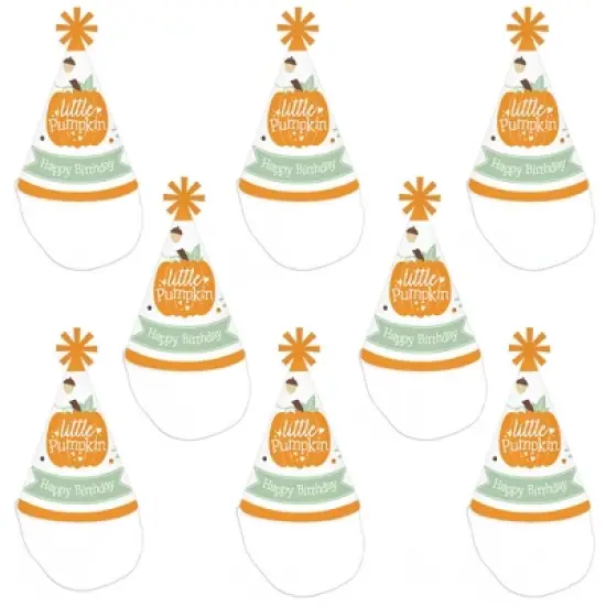 Big Dot of Happiness Little Pumpkin - Cone Happy Birthday Party Hats for Kids and Adults - Set of 8 (Standard Size) image {5}