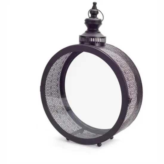 HomeRoots 22" Black Distressed Ornate Metal Floor Lantern Candle Holder image {5}