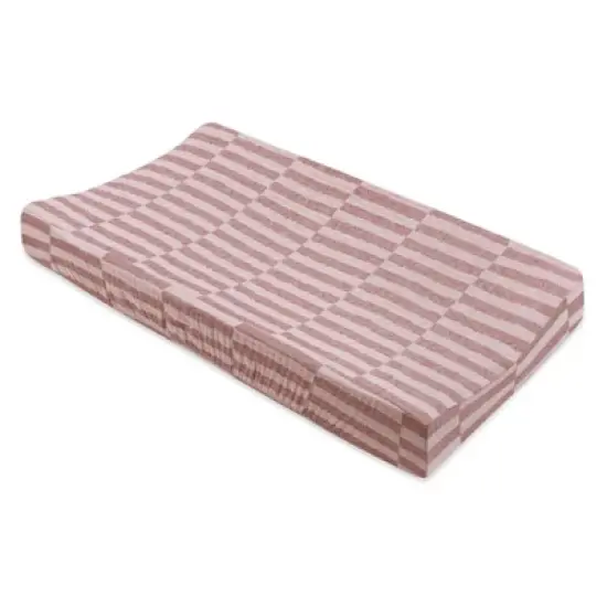 Babyletto Quilted Muslin Changing Pad Cover, GOTS Certified Organic Cotton - Maroon Stripe image {1}