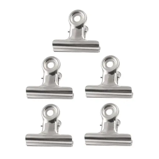 Unique Bargains Spring-Loaded Design Metal File Binder Clips Clamps Silver Tone 5 Pcs 2" Width image {3}