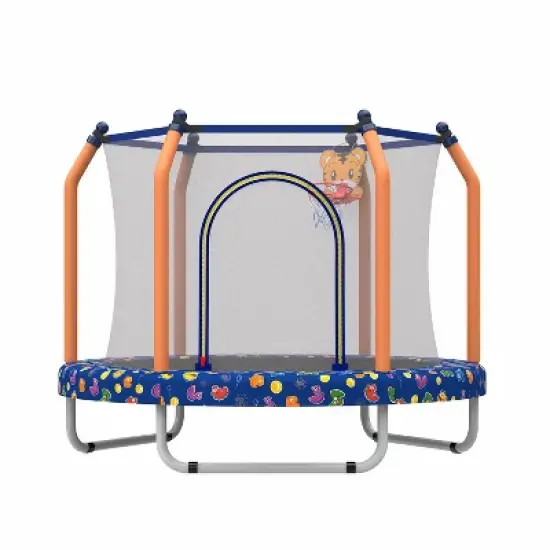 Belatt 55" Kids Indoor/Outdoor Trampoline with Safety Net & Basketball Hoop &ndash; Blue image {3}