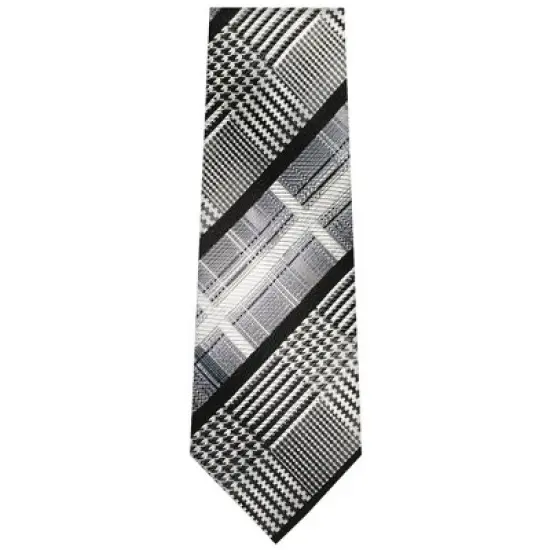 TheDapperTie Men's Black And White Stripes Necktie with Hanky image {1}