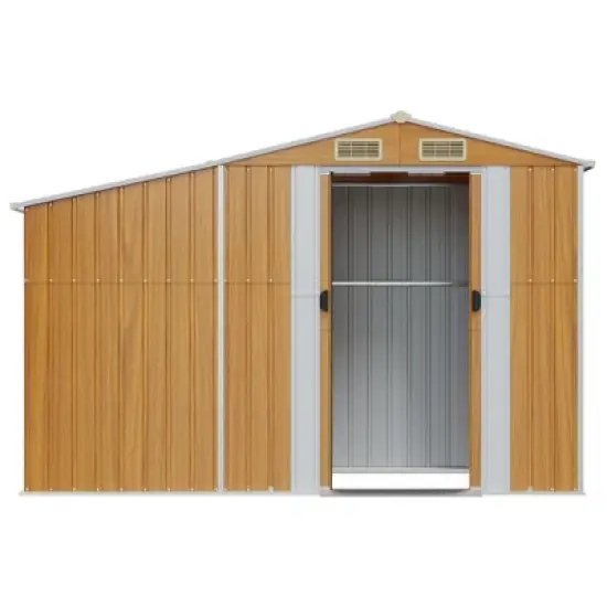 vidaXL Galvanized Steel Garden Shed in Brown - Ample Storage Space for Outdoor Use with Flexible Access and Ventilation image {3}