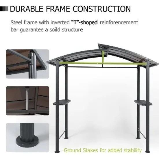 Aoodor 8 x 5 ft. BBQ Grill Gazebo Shelter, Dark Gray Steel Frame and Brown Double-Tier Polycarbonate Top Canopy image {5}