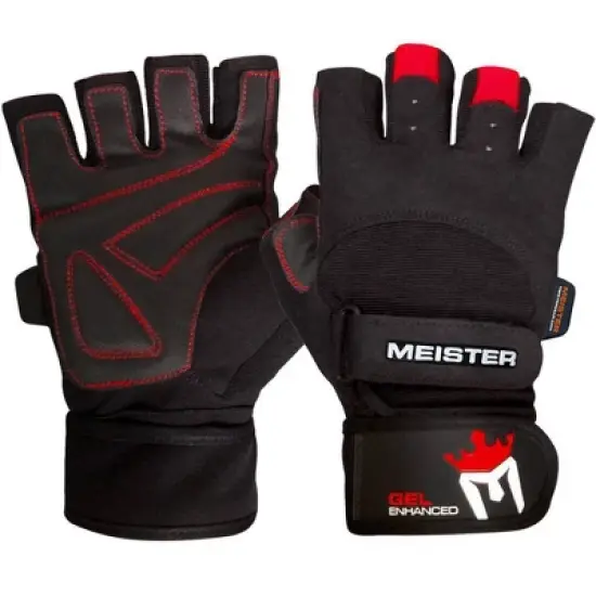 Meister Wrist Wrap Gel Weight Lifting Gloves - Black/Red image {7}