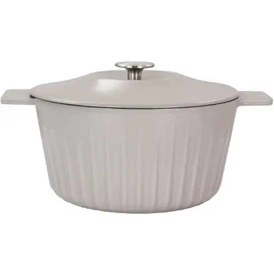 Gibson Enameled Cast Iron 5 Quart  Embossed Stripe Dutch Oven with Lid in Warm Grey image {7}