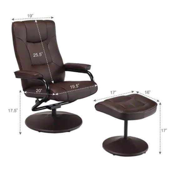 Costway Recliner Chair Swivel PU Leather Lounge Accent Armchair w/ Ottoman Brown image {1}