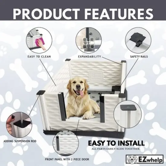 EZwhelp EZclassic 38" x 38" Modular Puppy Dog Whelping Box Playpen with Safety Rails, Washable Pee Pad, and Liner for Small Dogs, Gray Pawprint Pad image {2}