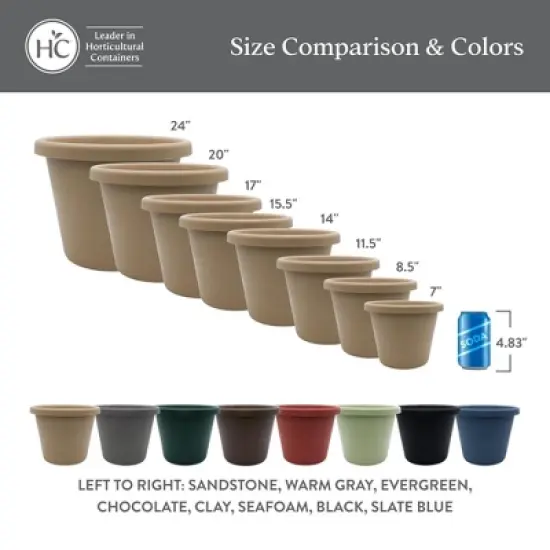 The HC Companies 14 Inch Round Classic Planter - Plastic Plant Pot for Indoor Outdoor Plants Flowers Herbs, Slate Blue image {5}