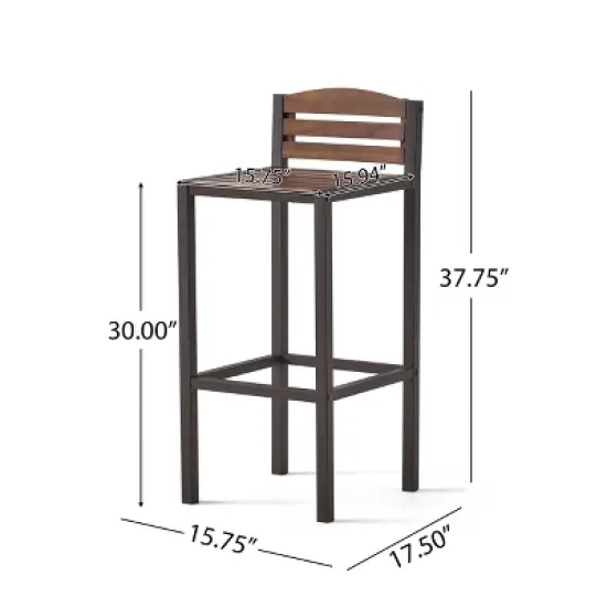 GDFStudio Darnel Outdoor Acacia Wood 3 Piece Bar Set, Dark Brown image {6}