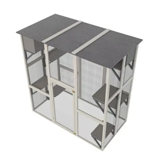 ORRD Gray Wooden Outdoor Cat House with Asphalt Roof, 6 Platforms & 2 Resting Boxes, Apartment-Style Cat Shelter for Balcony or Patio image {4}