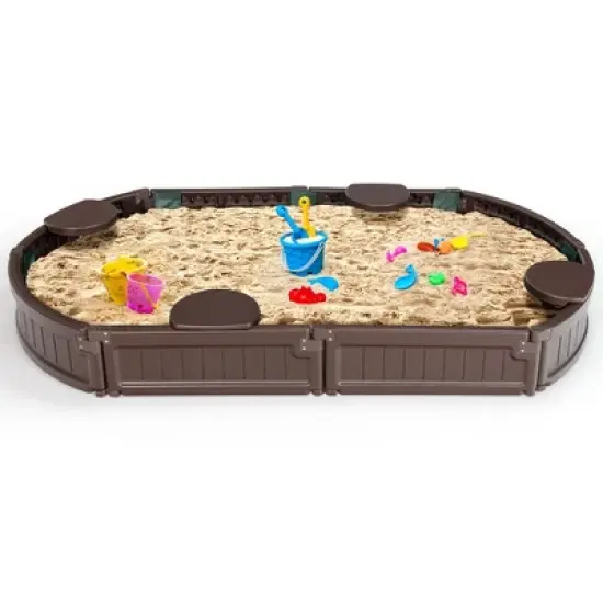 Costway 6F Wooden Sandbox w/Built-in Corner Seat, Cover, Bottom Liner for Outdoor Play image {9}