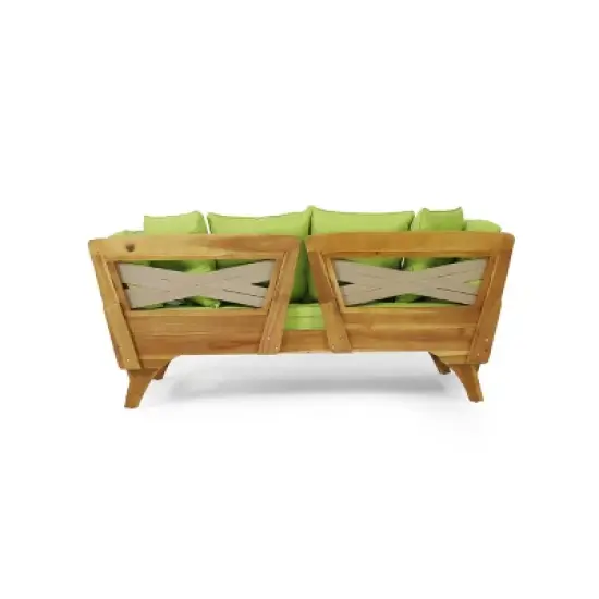 Serene Outdoor Acacia Wood Expandable Daybed with Cushions Teak/Light Green - Christopher Knight Home: UV-Resistant Patio Furniture image {5}