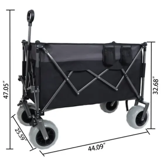 Whisen Multi-functional Folding All-Terrain Utility Wagon Cart with 360&deg;Swivel Balloon Wheels, Brakes and Adjustable Handles - Black+ Gray image {15}