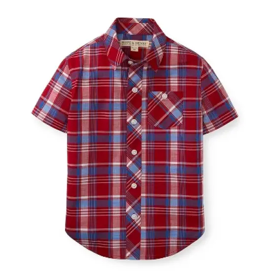 Hope & Henry Boys' Poplin Short Sleeve Button Down Shirt, Infant image {5}