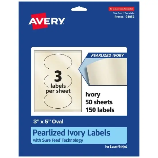 Avery Pearlized Ivory Oval Labels with Sure Feed Technology, Print-to-the-Edge, 3" x 5" image {9}