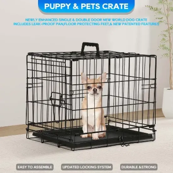 FDW Dog Crate for Small Dogs 18 Inch Folding Metal Wire Pet Cage Double Door W/Divider Panel Indoor Outdoor Kennel Leak-Proof Plastic Tray, Black image {3}