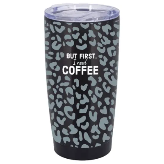 100 North 20 Ounce Stainless Steel On the Go Travel Tumbler With Push Top Lid, First I Need Coffee Black image {5}