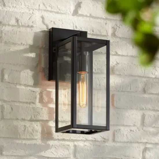 John Timberland Modern Outdoor Wall Light Fixture Mystic Black 14 1/4" Clear Glass Panel for Exterior Barn Deck House Porch Yard Patio Outside Garage image {1}