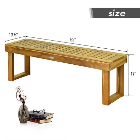 Costway 2Pcs 52'' Outdoor Acacia Wood Dining Bench Chair Seat Slat Garden image {2}